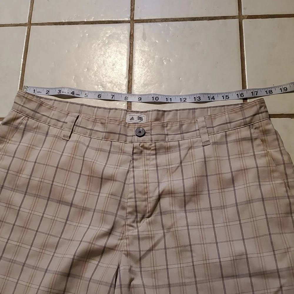 Adidas Shorts Mens Size 36 Golf Plaid Bermuda Tan